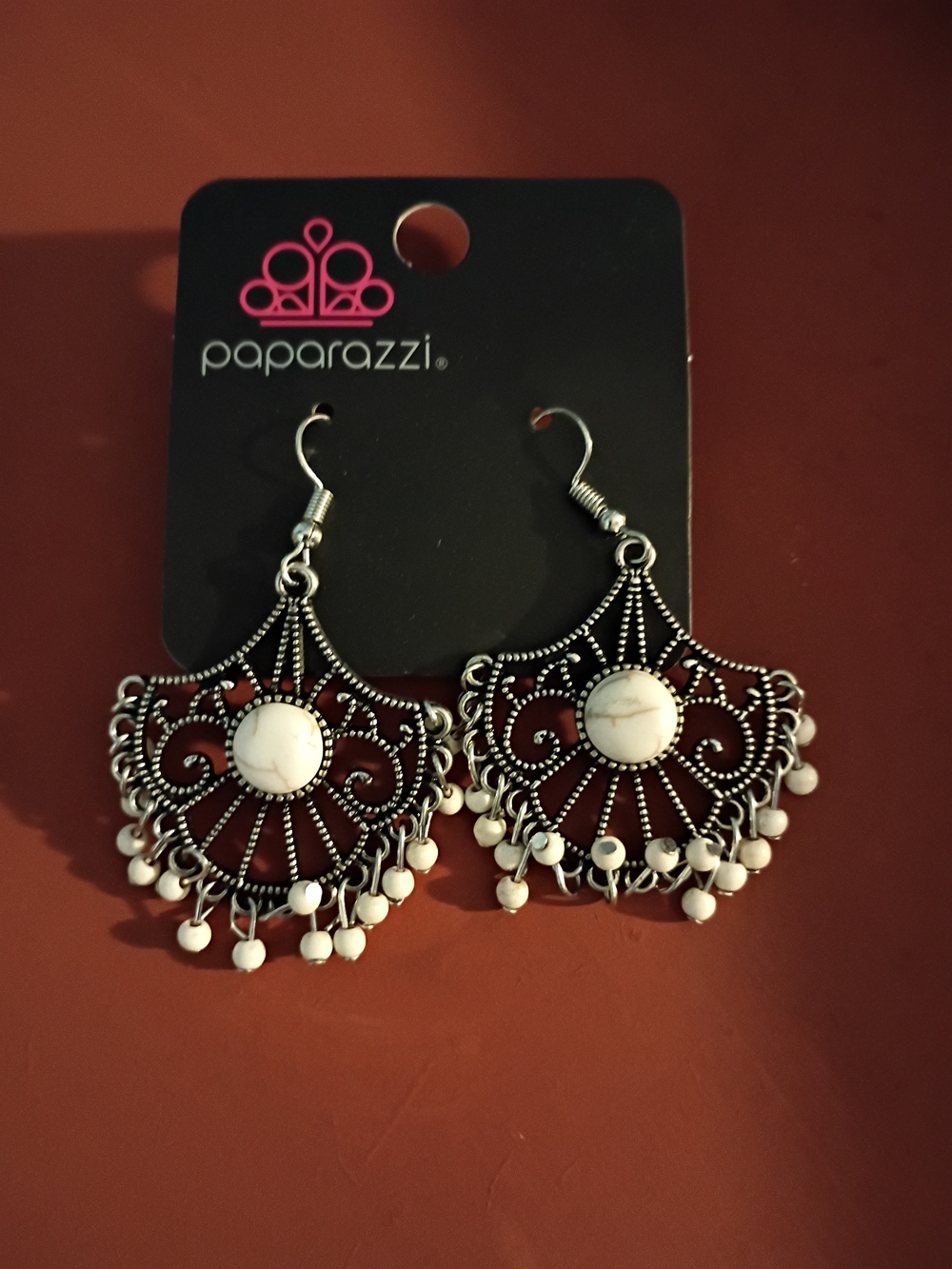 Paparazzi Silver Filigree Earrings with White Beads